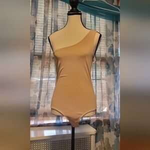 Tan Asymmetrical Sleeveless Bodysuit